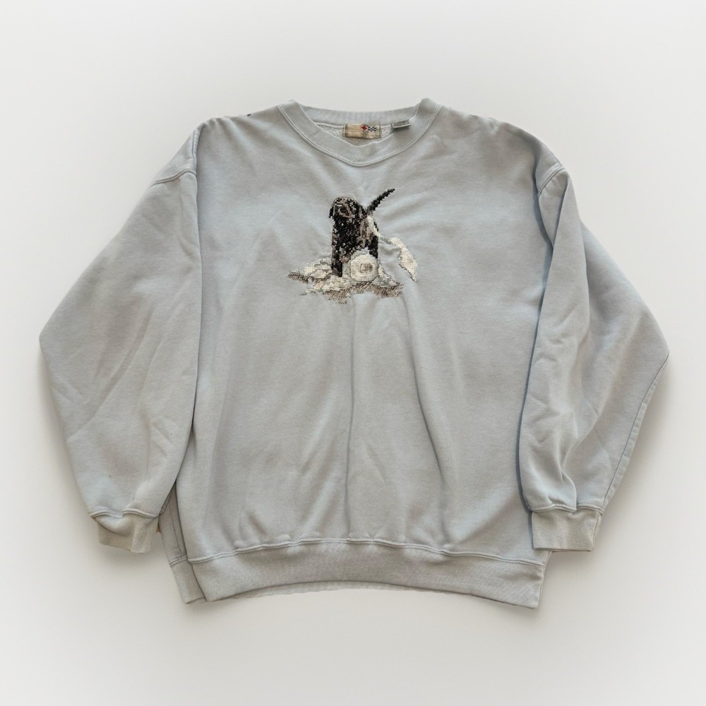 Vintage French Navy Outdoor Life Crewneck Sweatshirt Black Lab Dog Hunting Small